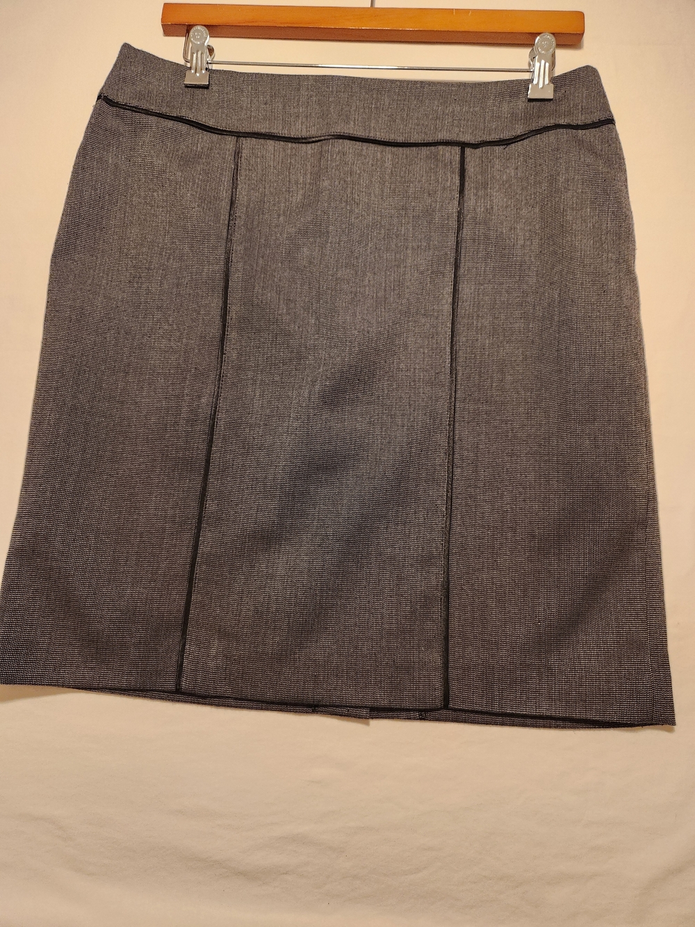 Laura Petites Size 14 Gray Black Trim Lined Pencil Skirt Stretch Career